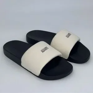 NEW All Saints Men\'s Carmel Neoprene White/Black Logo Slide Sandals - Size: 10 Underground Logo Slip On Slides White | ALLSAINTS US main image 4